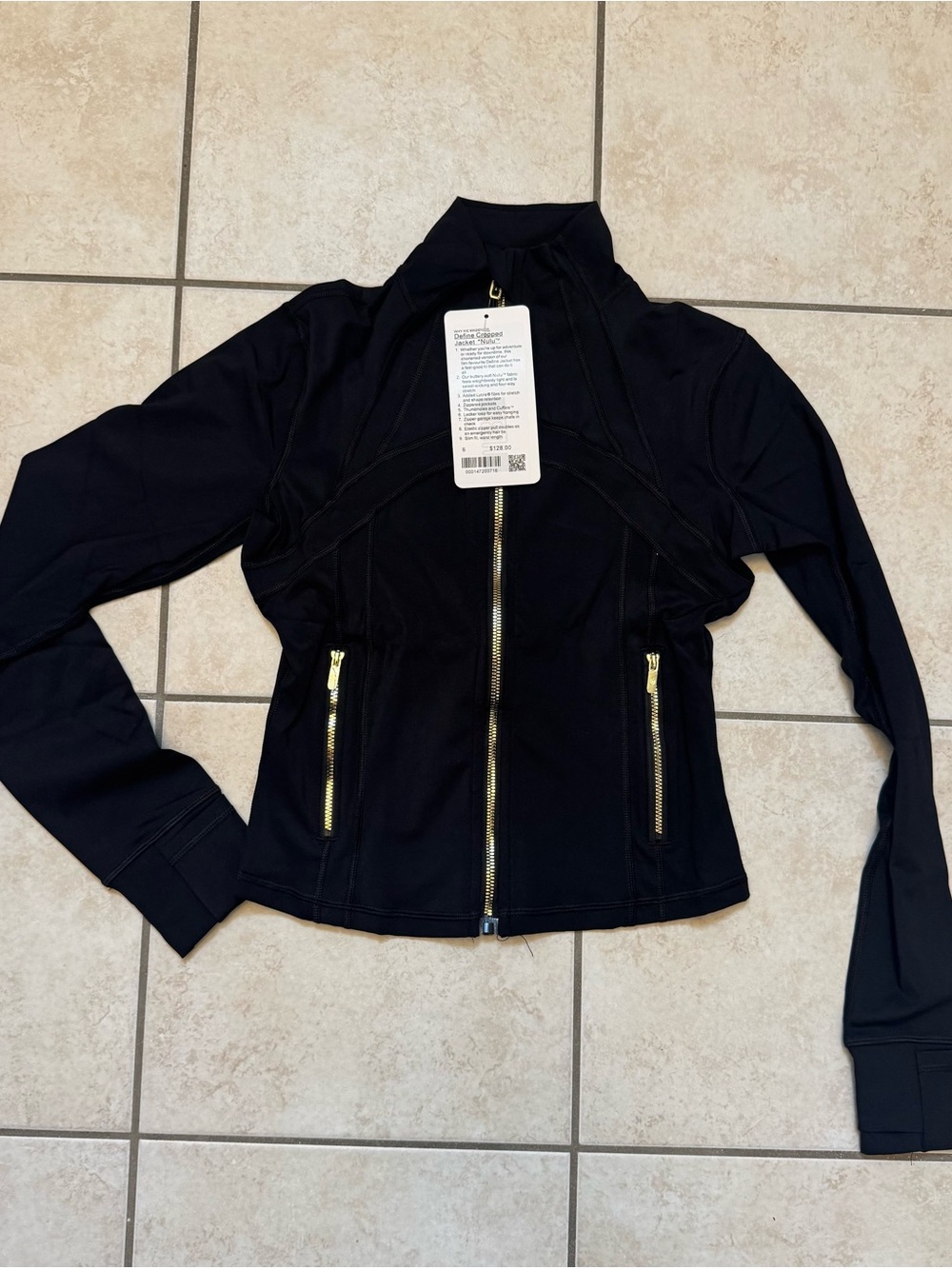 Women's Black Zip-Front Jacket and leggings with Gold Hardware